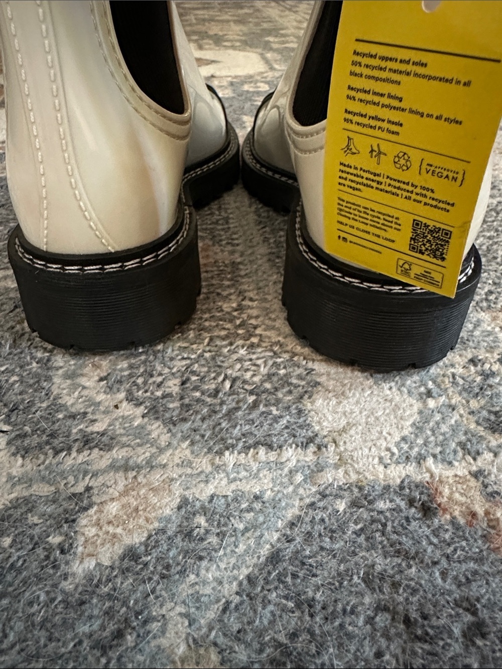 Lemon Jelly NWT Sz 38 Cream & Black Lug Sole Chelsea Rain Boots vegan recycled - Picture 5 of 6